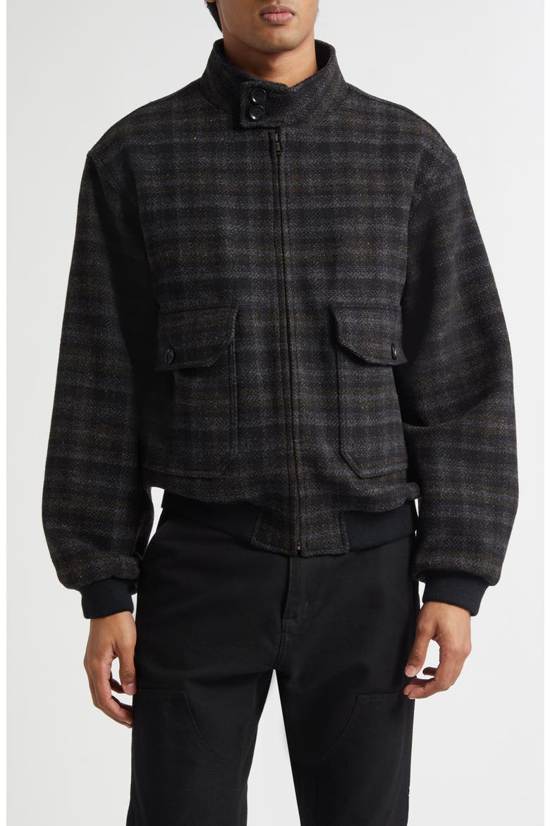 Plaid Wool Blouson Jacket, Main, color, CHARCOAL
