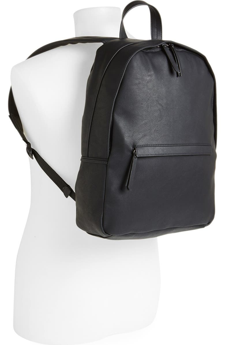 Topman Black Faux Leather Backpack, Alternate, color,