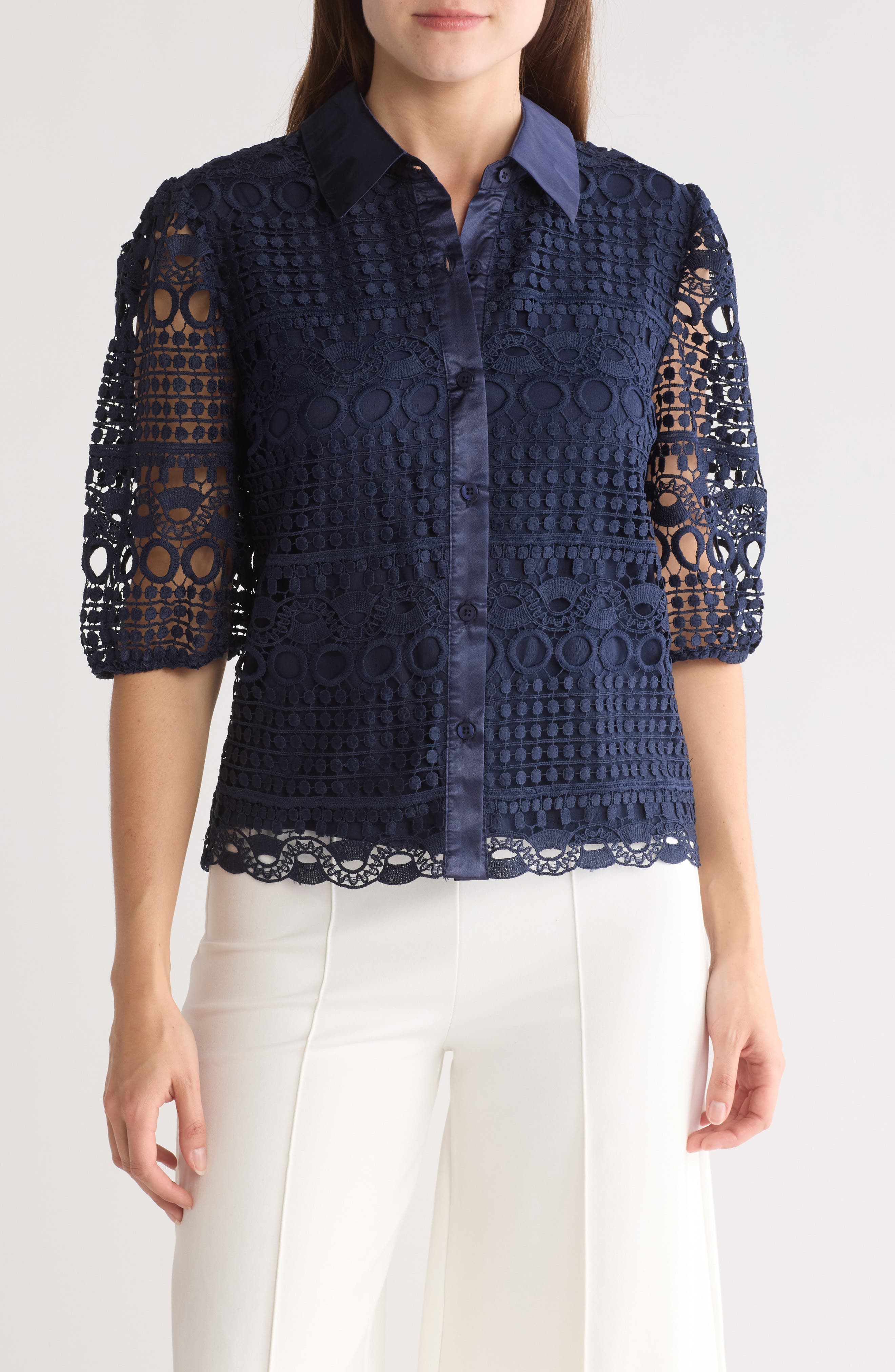 Brianna Lace Puff Sleeve Button-Up Top - image 5