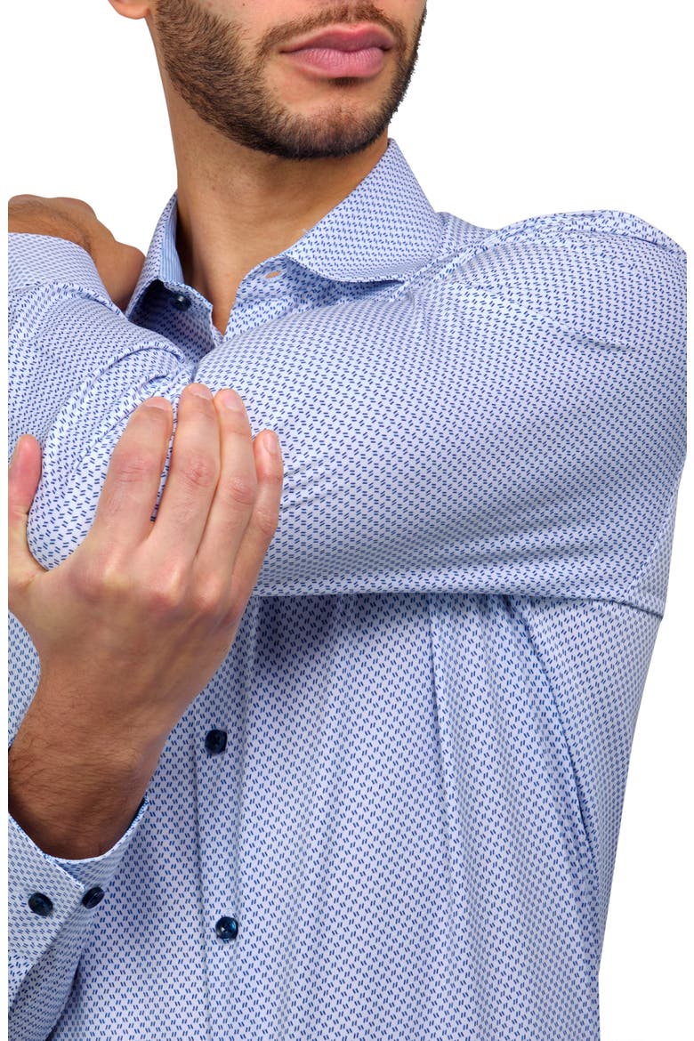 Micro Geometric Print Stretch Button-Up Shirt, Alternate, color, BLUE/ WHITE
