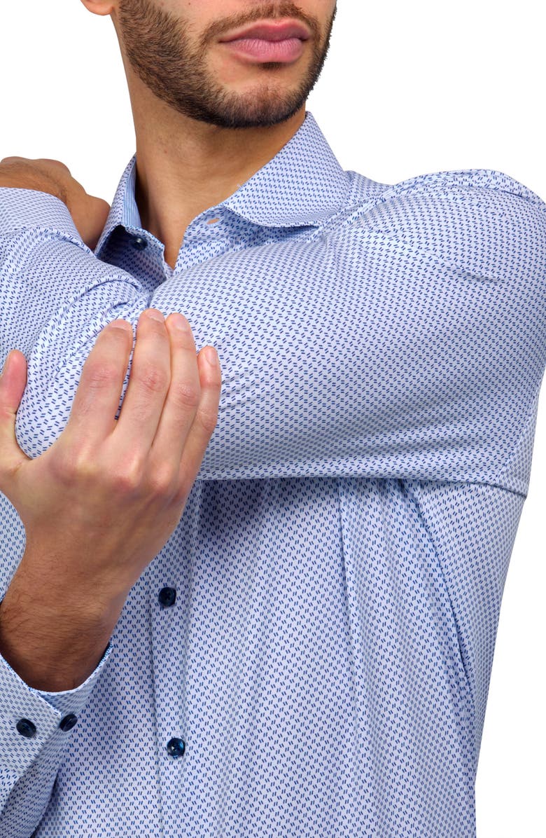 CONSTRUCT Micro Geometric Print Stretch Button-Up Shirt, Alternate, color, Blue/ White