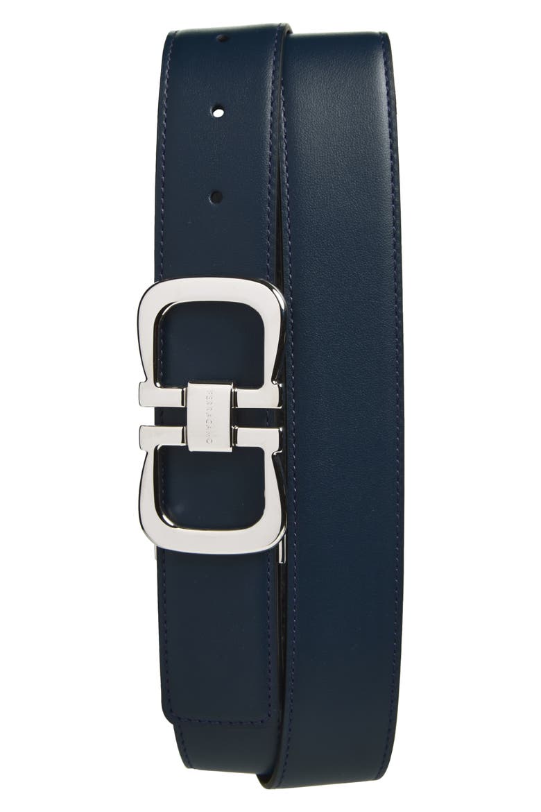 Double Adjustable Reversible Leather Belt, Main, color, NEW NAVY NERO
