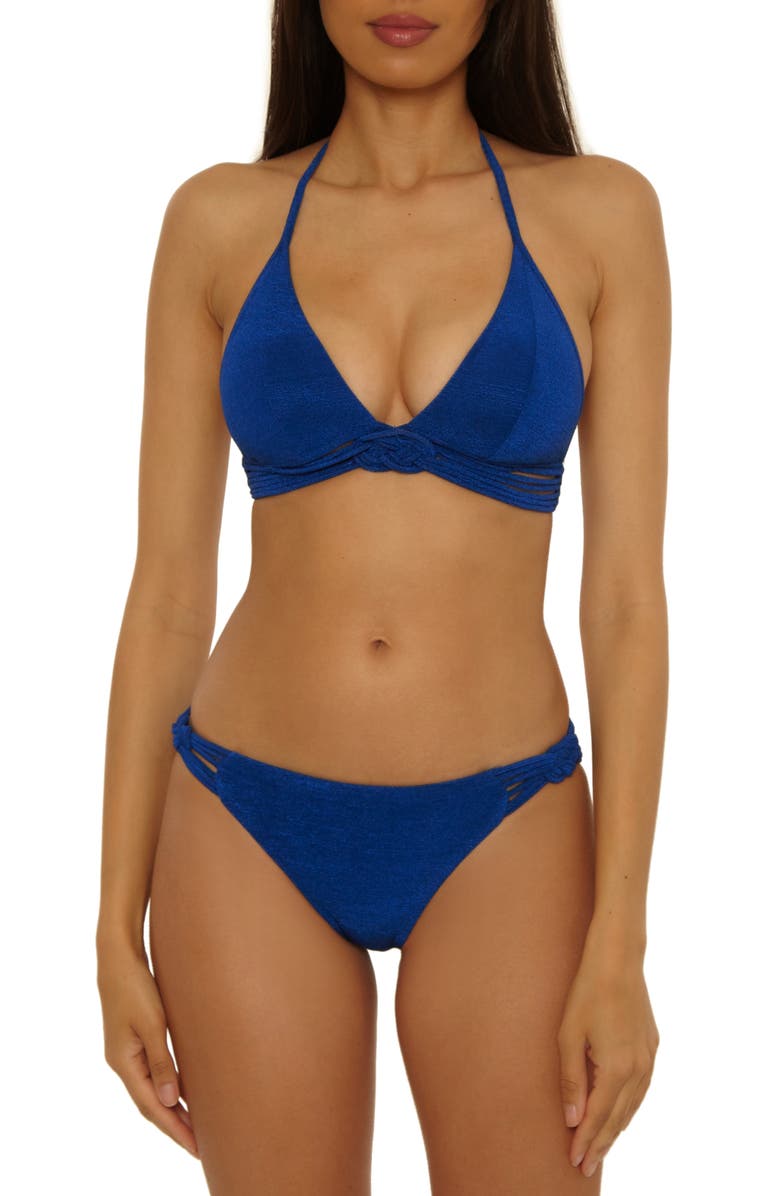 Trina Turk Crete Crepe Halter Swim Top, Alternate, color, Indigo