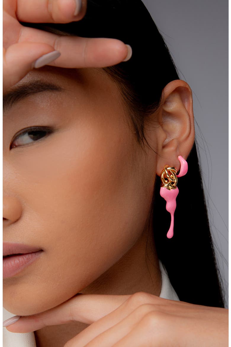 Kalno Maxi  Stud Earrings in Gold and Pink, Alternate, color, Gold / Pink Enamel