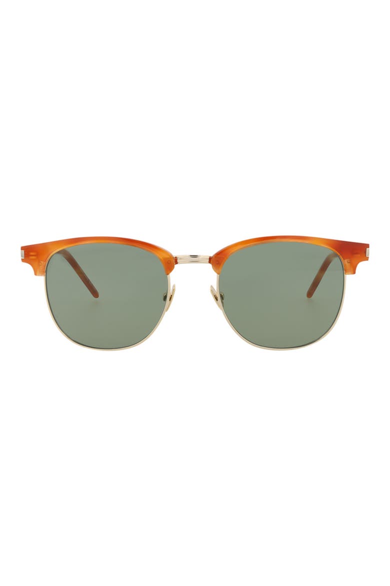 52mm Browline Sunglasses, Main, color, BROWN HAVANA/ GOLD/ GREEN