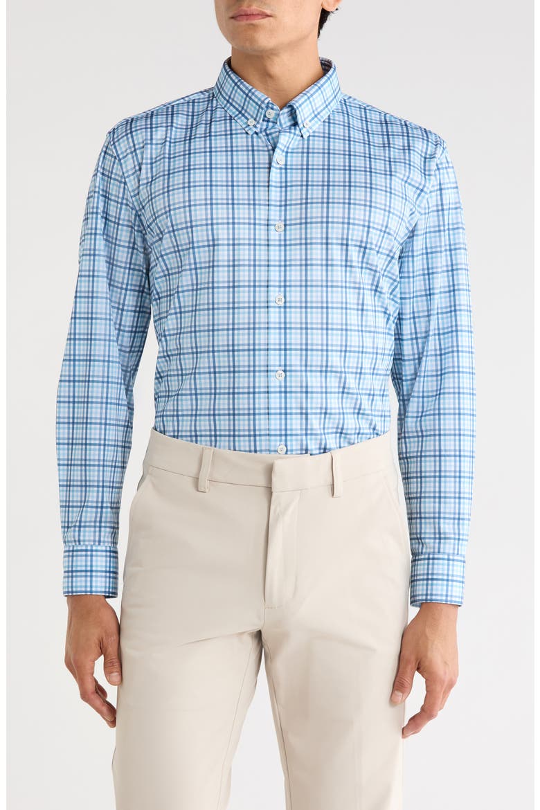 Slim Fit Large Check Dress Shirt, Main, color, AQUA