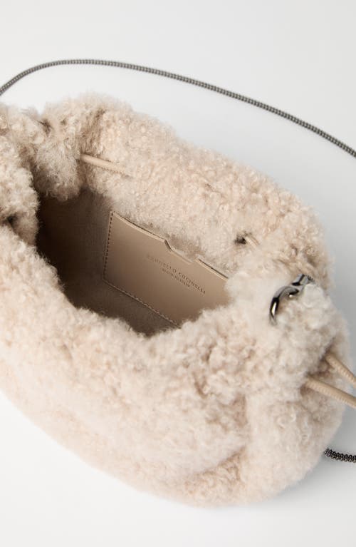 Brunello Cucinelli Shearling Mellow Mini Bucket Bag In White