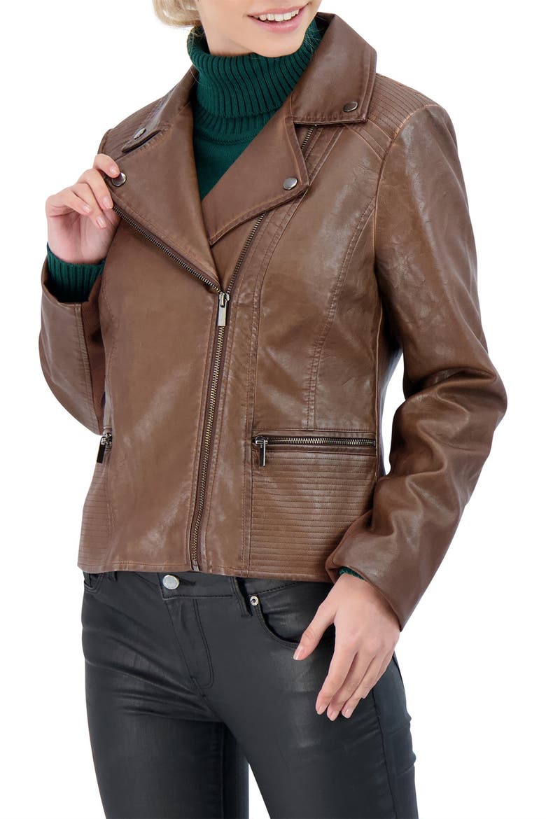 Collection Faux Leather Biker Jacket, Main, color, WHISKEY