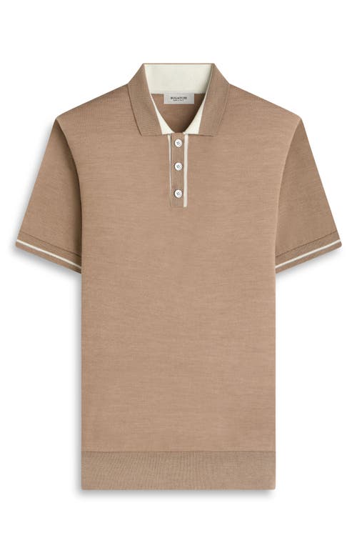 Bugatchi Three Button Merino Wool & Silk Polo In Brown