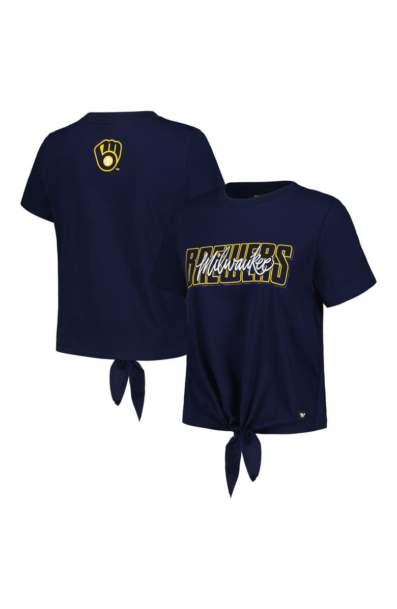 THE WILD COLLECTIVE Women's The Wild Collective Navy Milwaukee Brewers Twist Front T-Shirt, Alternate, color, Navy