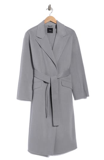 Theory Wool Blend Robe Coat In Gray