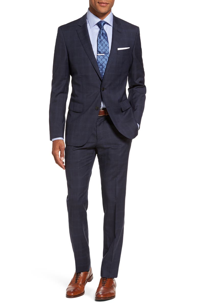 BOSS Huge/Genius Trim Fit Plaid Wool Suit, Main, color, 