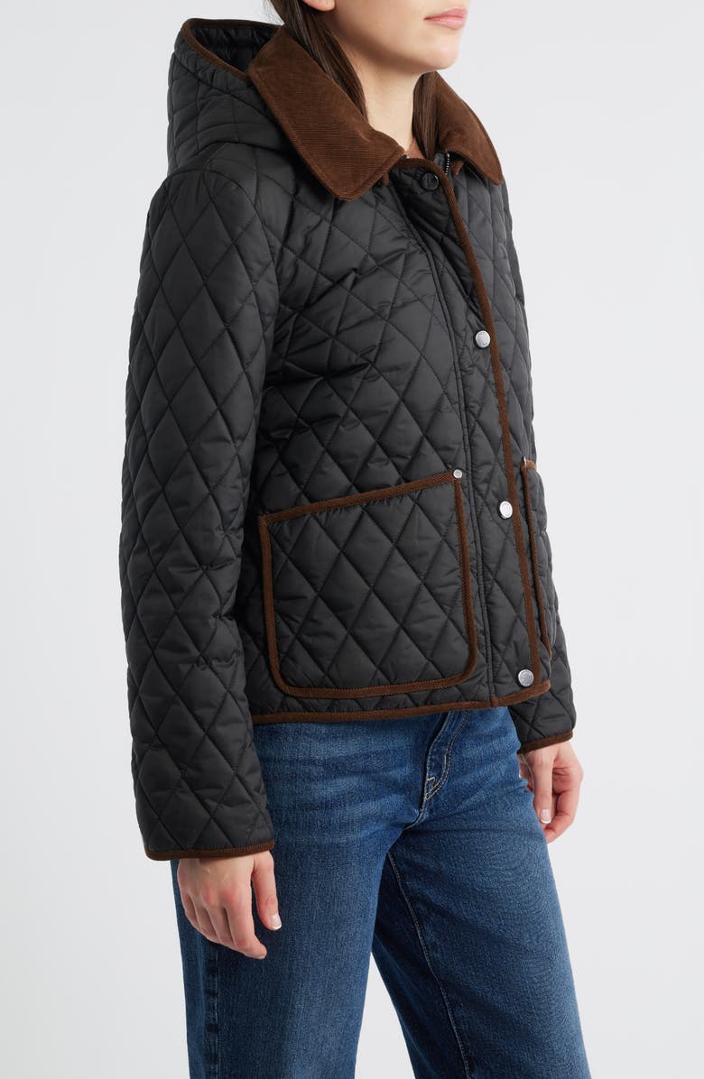 London Fog Water Resistant Corduroy Trim Quilted Coat, Alternate, color, Black