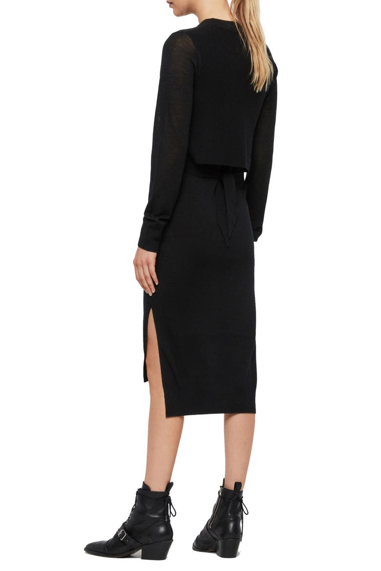 Flora Side Slit Long Sleeve Merino Wool Sweater Dress, Alternate, color, BLACK