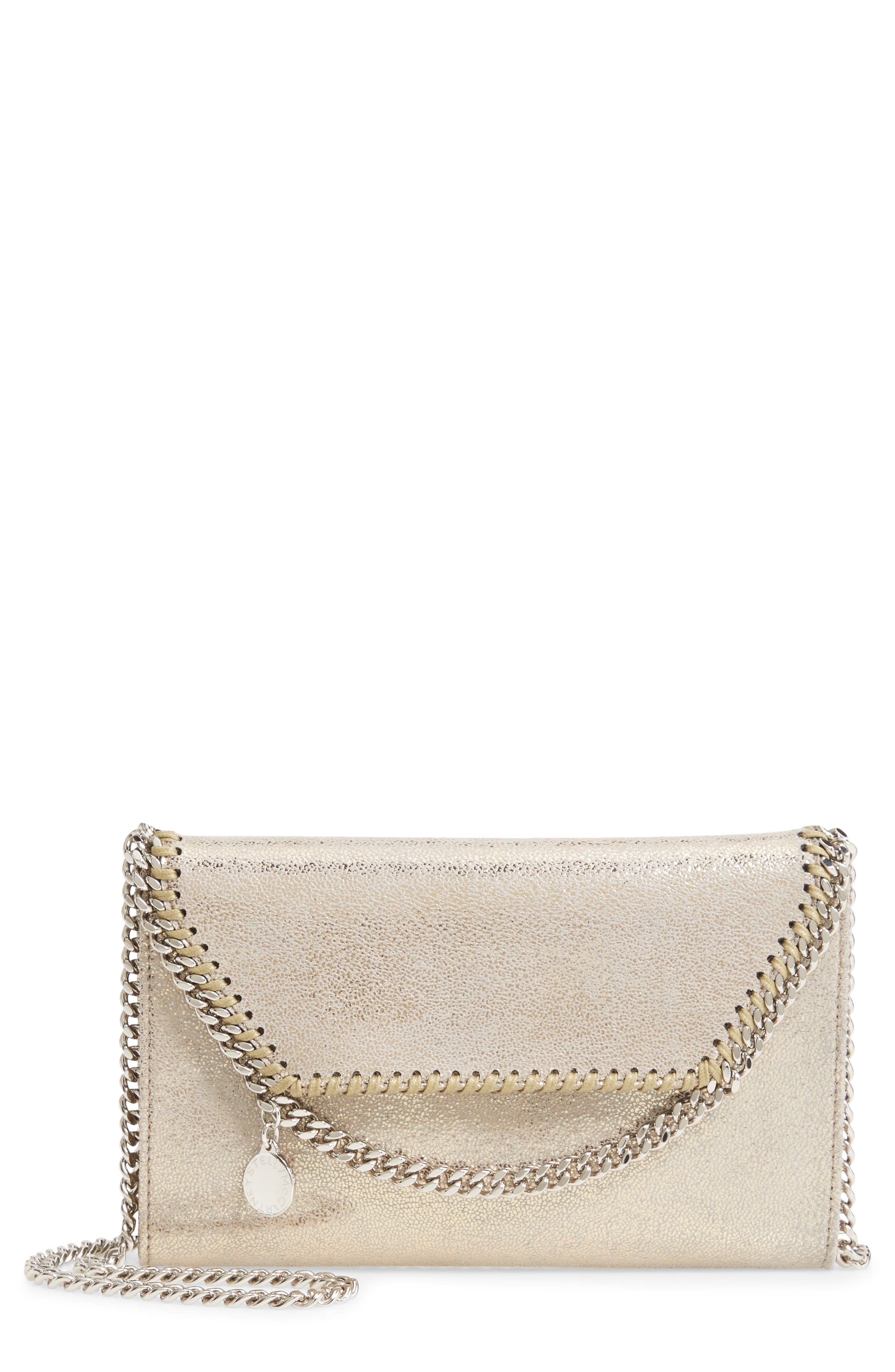 Stella McCartney Mini Falabella Metallic Faux Leather Crossbody Bag, Main, color, 