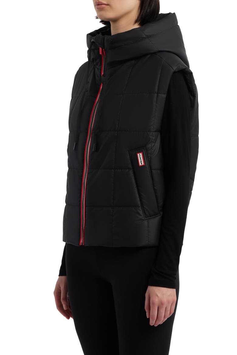 Lindsey Quilted Coated Water Repellent Vest, Alternate, color, BLACK