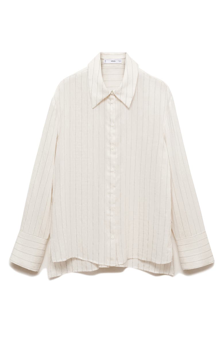 MANGO Stripe Button-Up Shirt, Alternate, color, Ecru