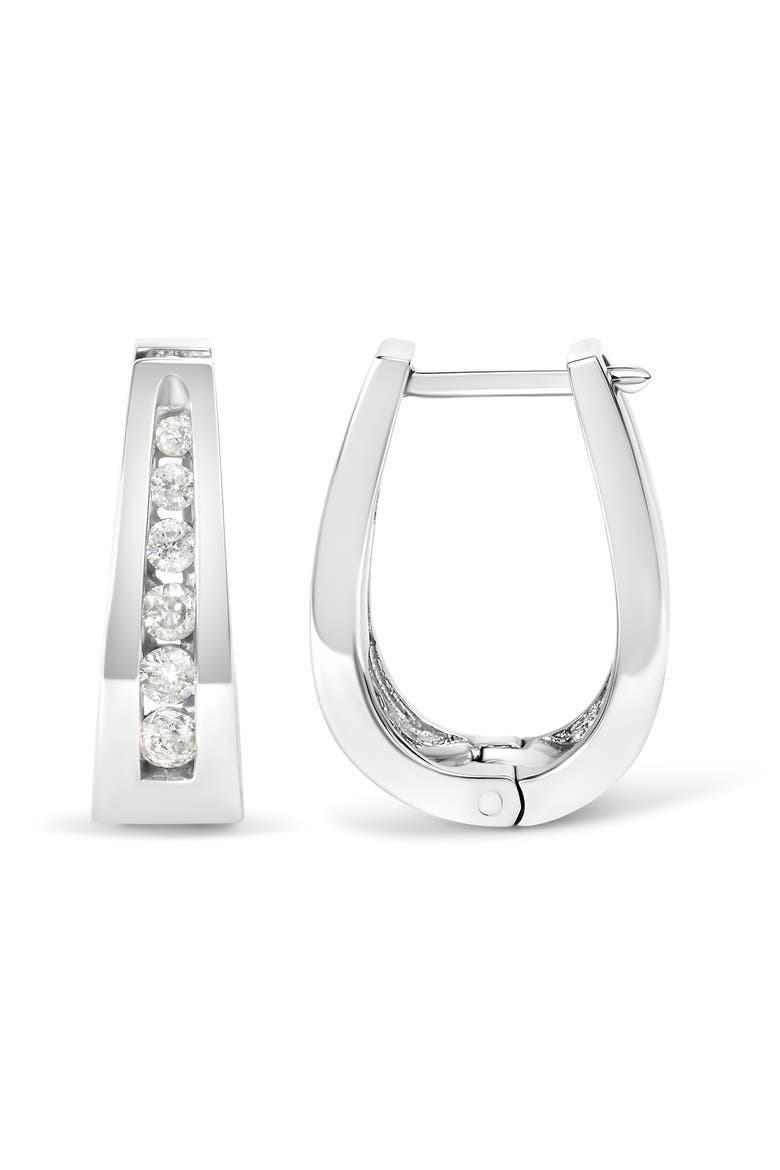14k White Gold 1/4 Ct Channel- Set Diamond Hoop Earrings, Alternate, color, White