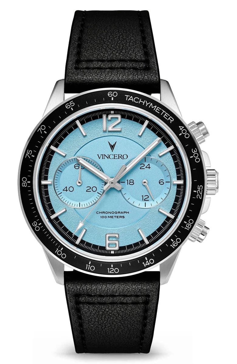 Vincero The Apex Prism Chronograph Leather Strap Watch, 42mm, Main, color, Jet Stream