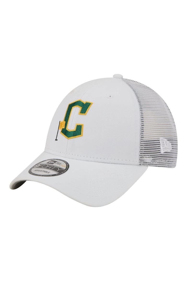 Men's New Era  White Cleveland Guardians Flag 9FORTY Trucker Adjustable Hat, Main, color, White