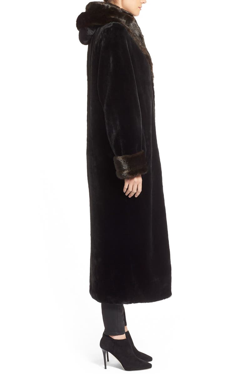 Gallery Hooded Full-Length Faux Fur Coat, Alternate, color,