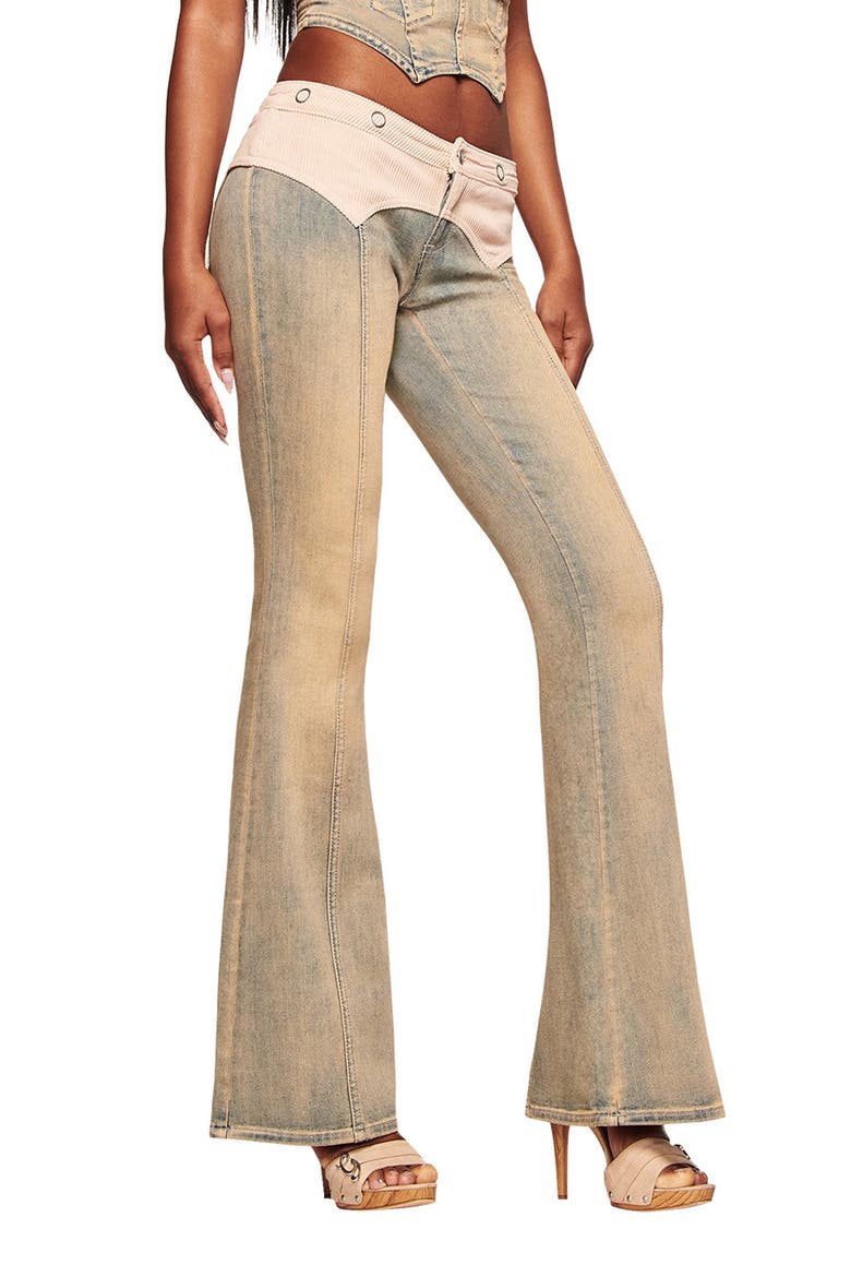 Tommie Mixed Media Flare Leg Jeans, Alternate, color, ANTIQUE DENIM