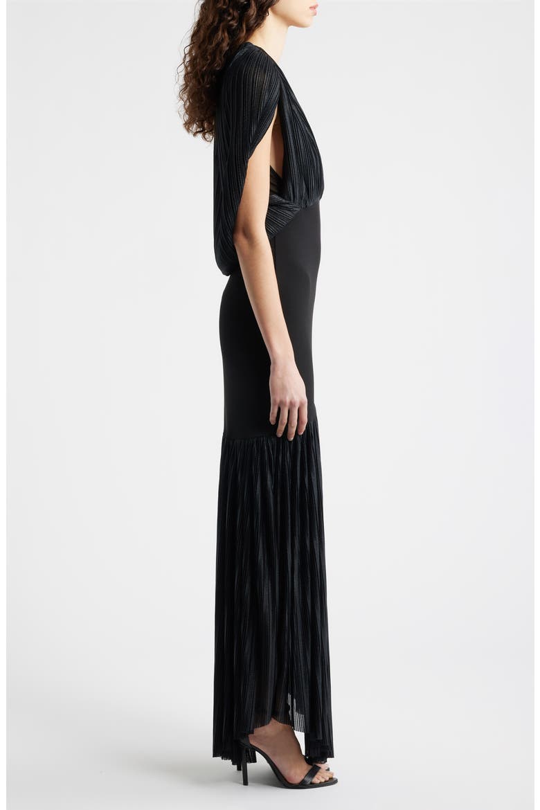 Savoy Plunge Neck Drape Back Gown, Alternate, color, BLACK