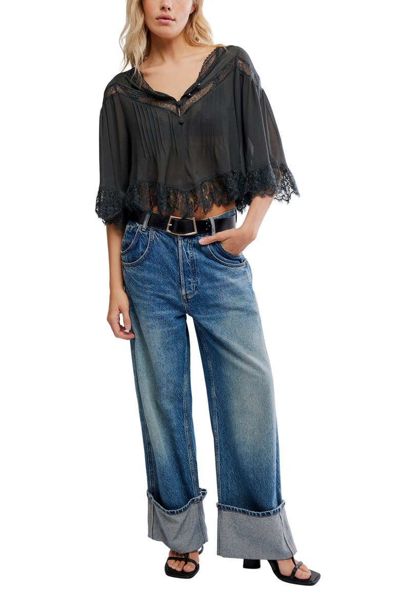 Free People Bali Midnight Rain Lace Trim Top, Alternate, color, Unexplored