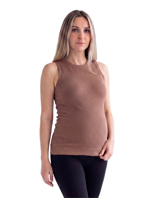 Maternity Basic Ribbed Knit Round Neck Sleeveless Tank Top