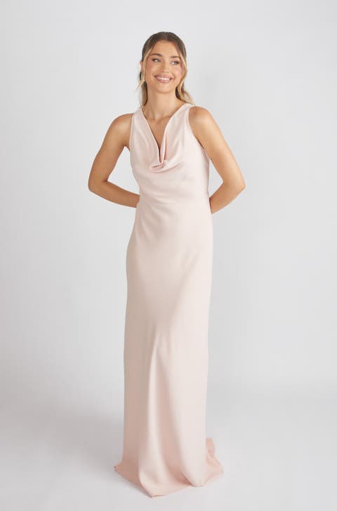 Cowl Front Crepe Bridesmaid Dress