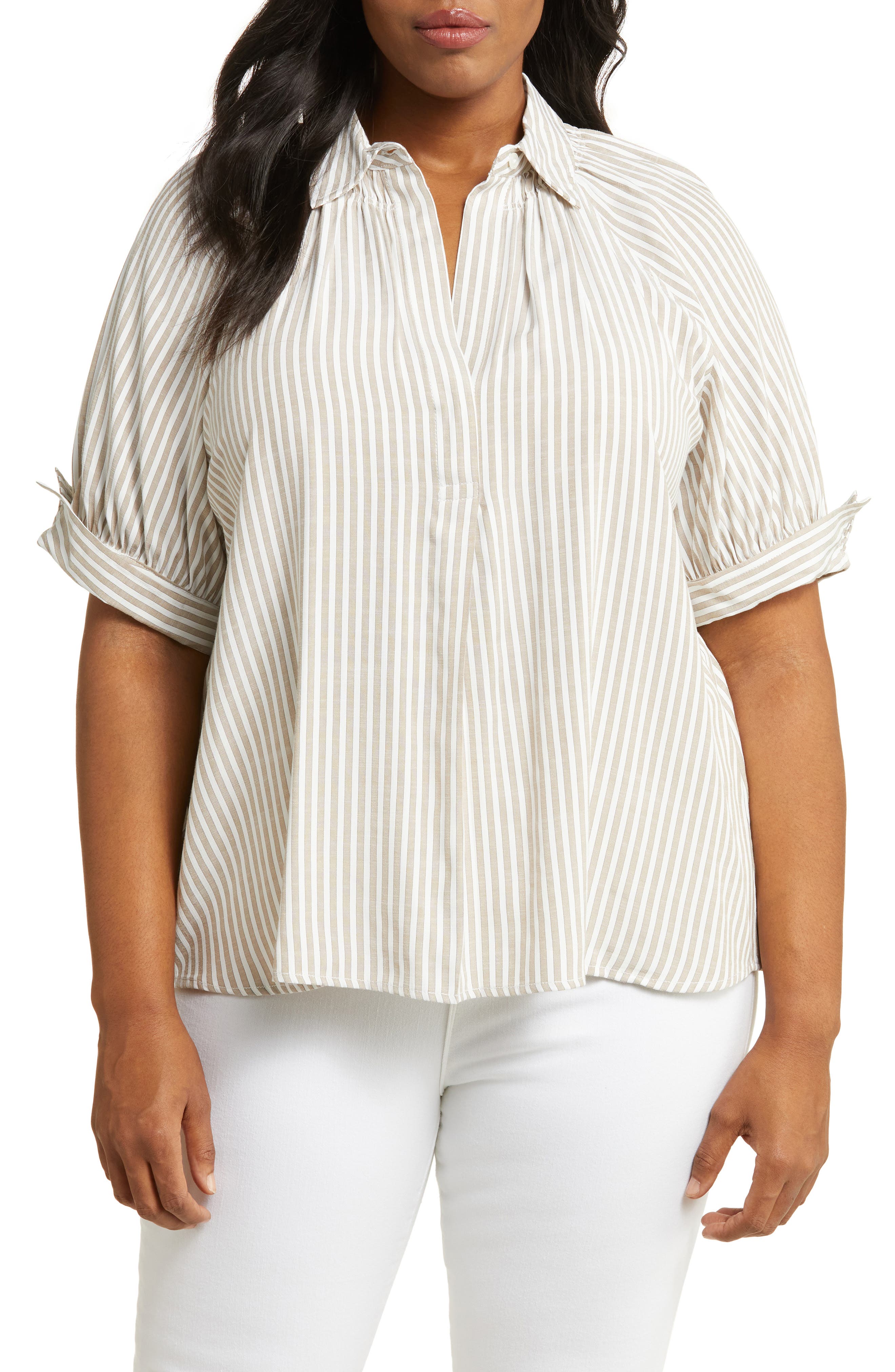 MAX STUDIO Yarn Dye Stripe Short Sleeve Top