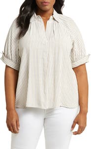 MAX STUDIO Yarn Dye Stripe Short Sleeve Top