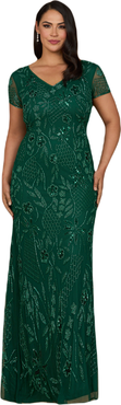 LARA New York V-Neck, Short Sleeve Beaded Gown