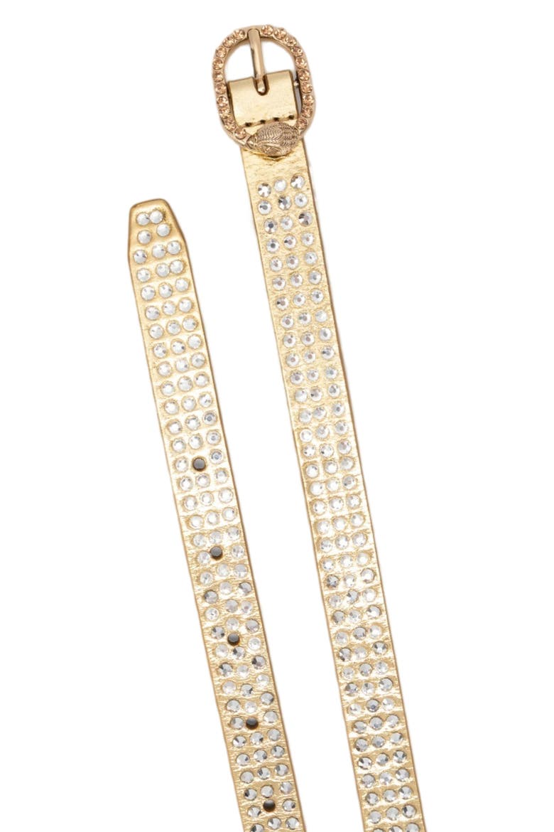 Mayfair Crystal Embellished Metallic Leather Belt, Alternate, color, GOLD