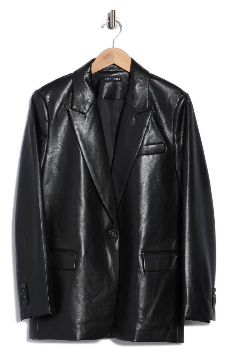 Love Token Alexa Faux Leather Blazer, Alternate, color, Black