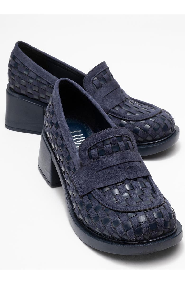 Prologue Shoes Marlon Woven Block Heel Loafer, Alternate, color, Navy Faux Leather