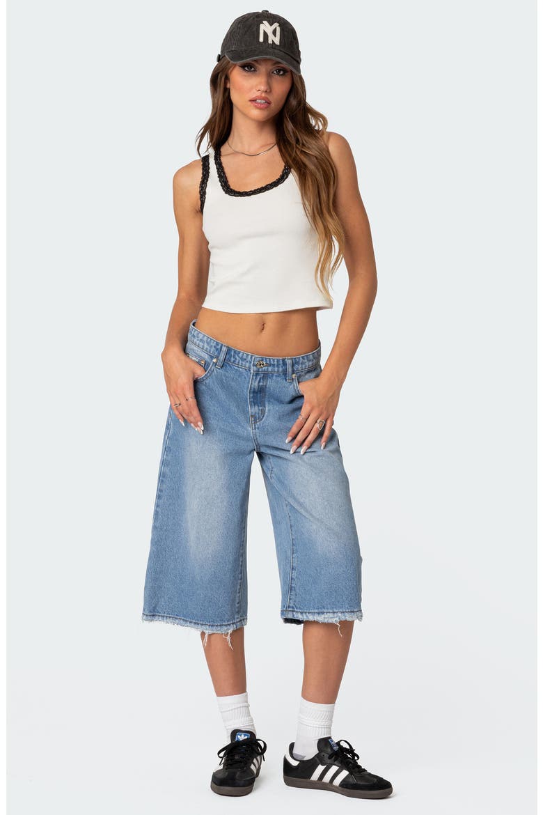 Fallen Angel Rigid Denim Long Bermuda Shorts, Alternate, color, BLUE-WASHED