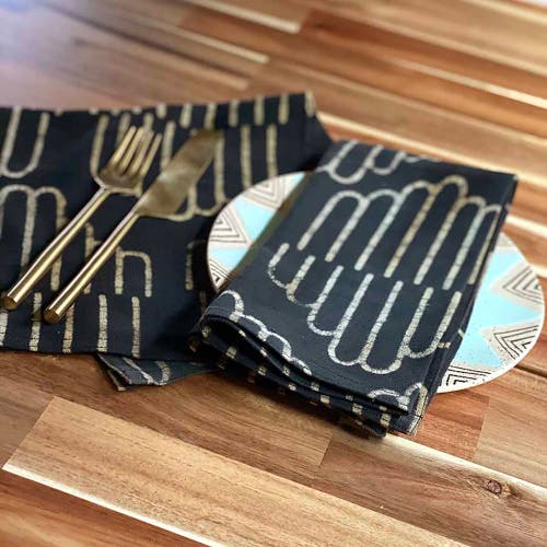 Ichcha Handcrafted Cotton Table Napkins In Black