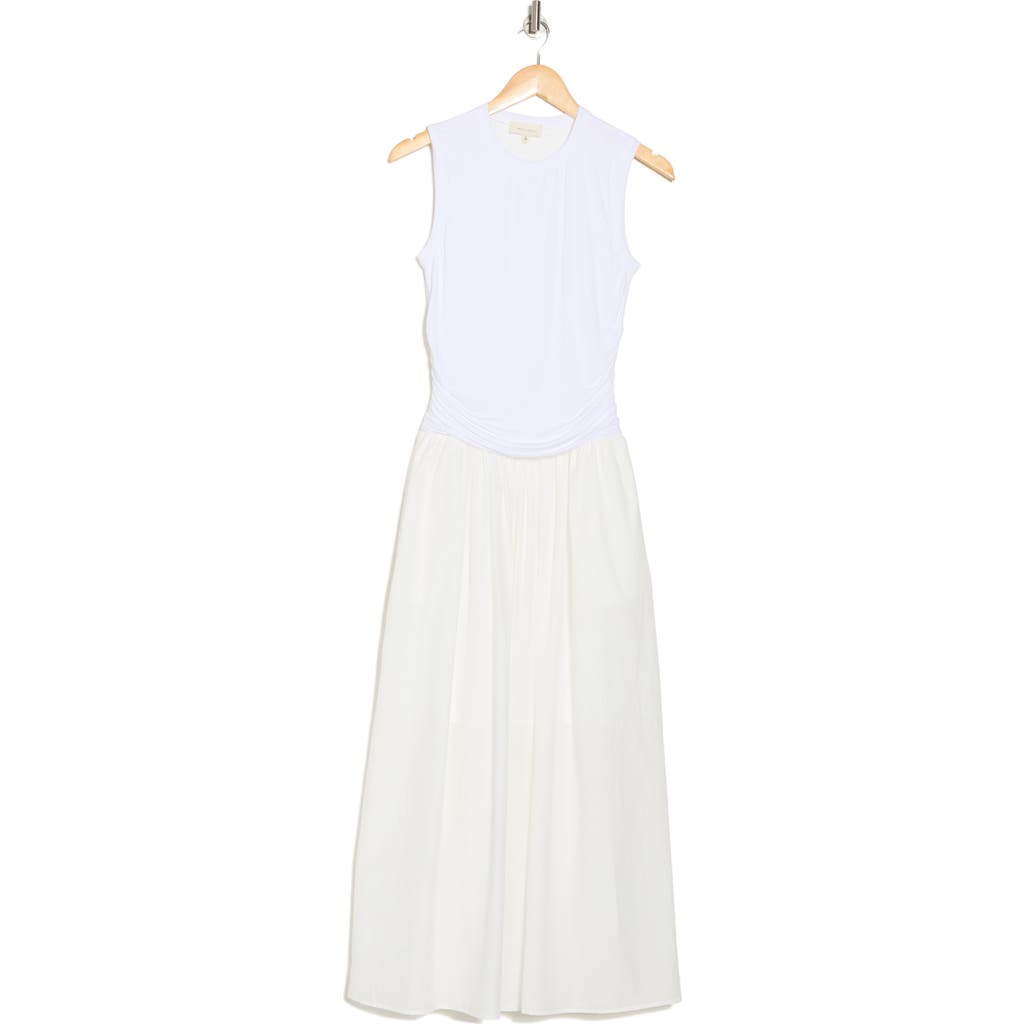 Melloday Mixed Media Ruched Dress In White