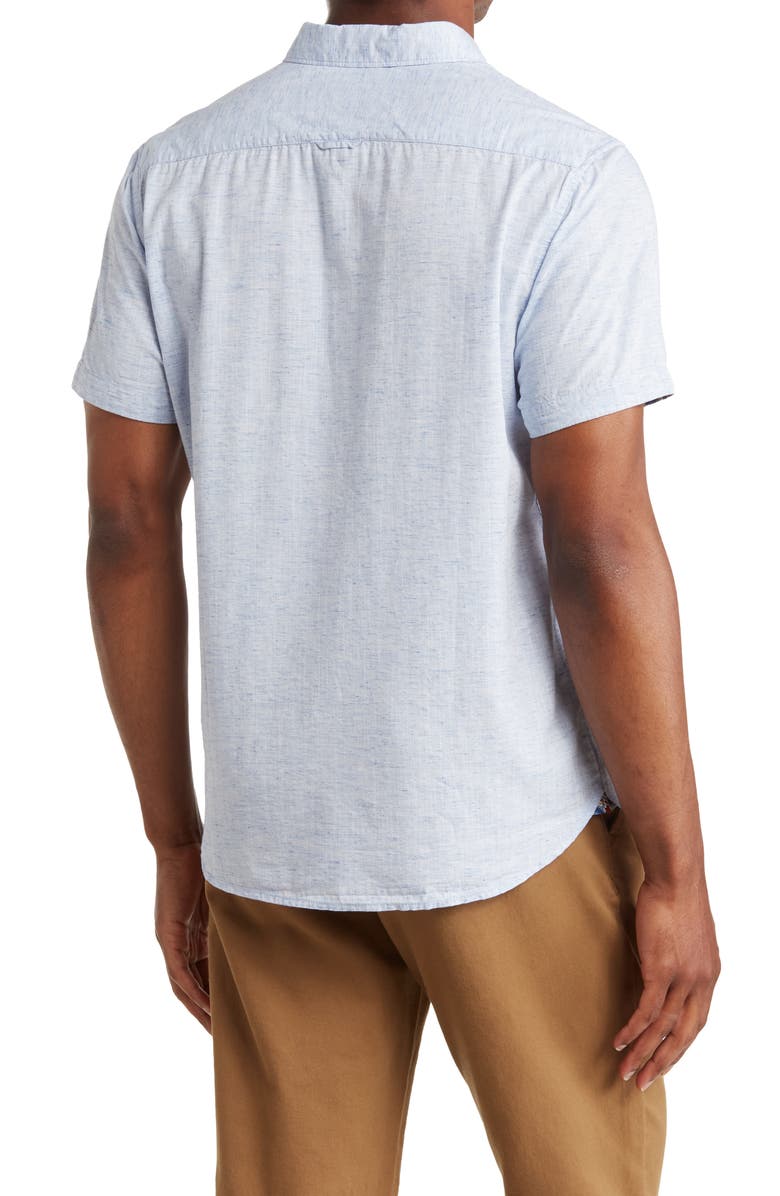 DENIM AND FLOWER Solid Short Sleeve Button-Down Shirt, Alternate, color, 