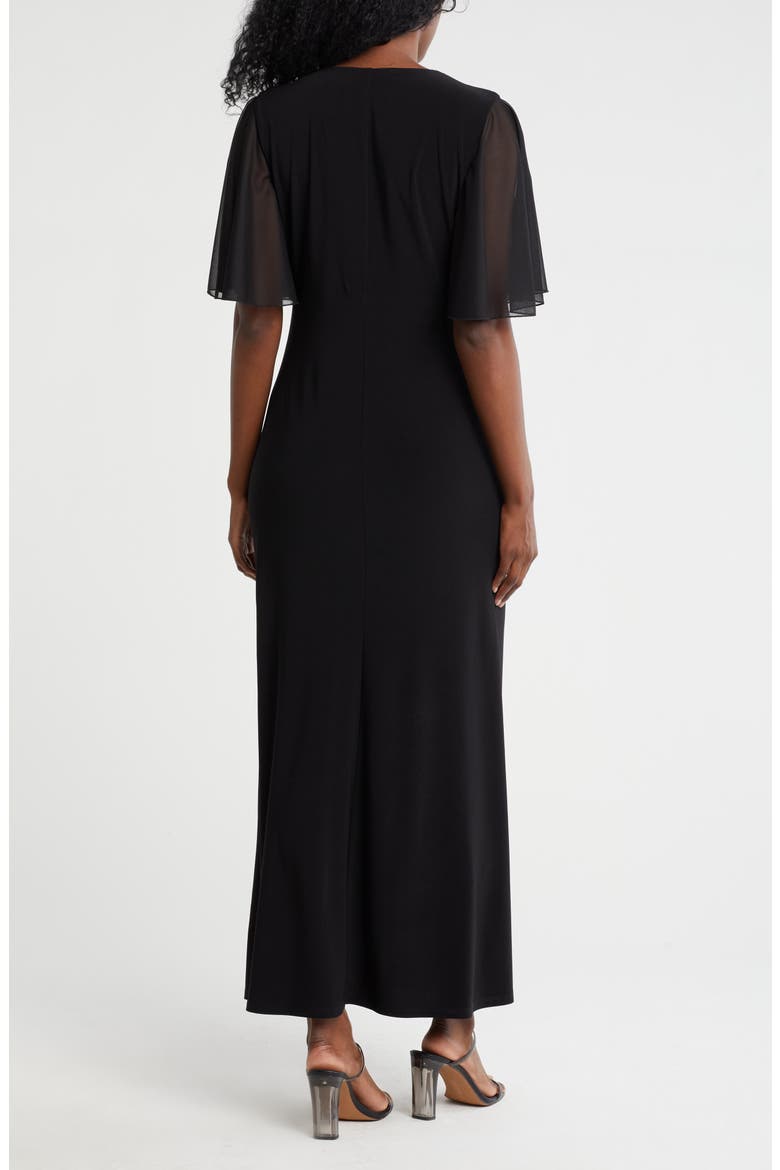 Flutter Sleeve Ruffle Maxi Dress, Alternate, color, BLACK