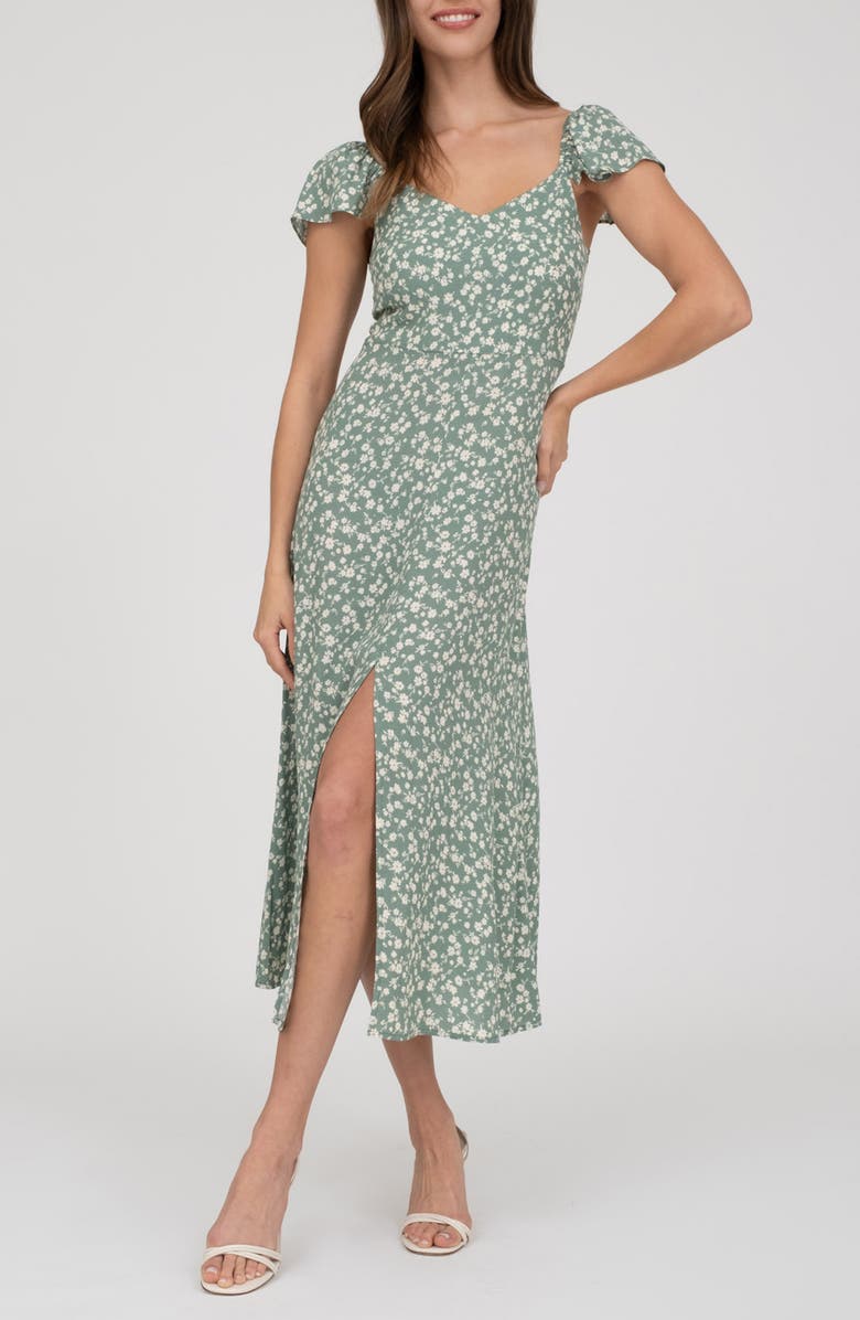 Blu Pepper Flutter Sleeve Midi Dress, Main, color, Green