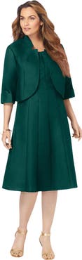 Roaman's Plus Size Elbow Sleeve Fit And Flare Dress With Bolero Jacket 2 Piece Suit
