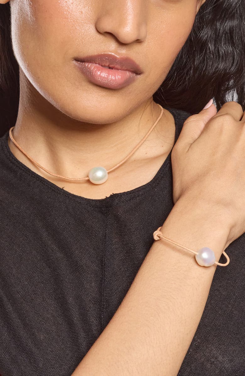 Lady Grey Freshwater Pearl Leather Cord Necklace, Alternate, color, Gold/ Tan