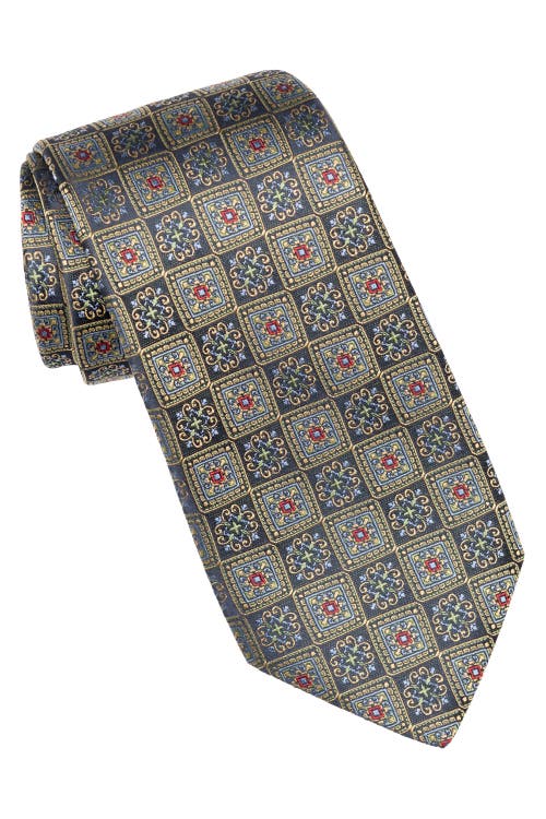 Elizabetta De Sica- Silk Jacquard Tie For Men In Navy And Yellow