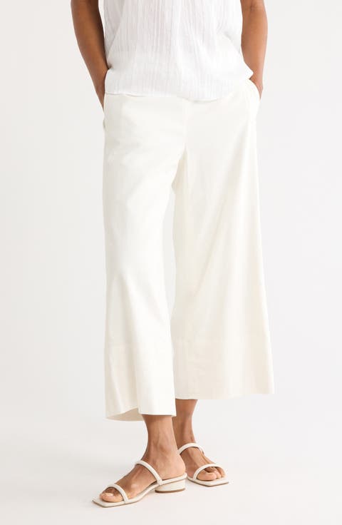 Linen Blend Crop Wide Leg Pants