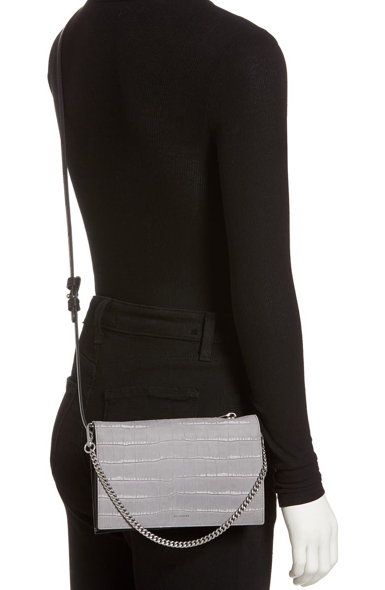 AllSaints Claremont Croc Embossed Leather Crossbody, Alternate, color,