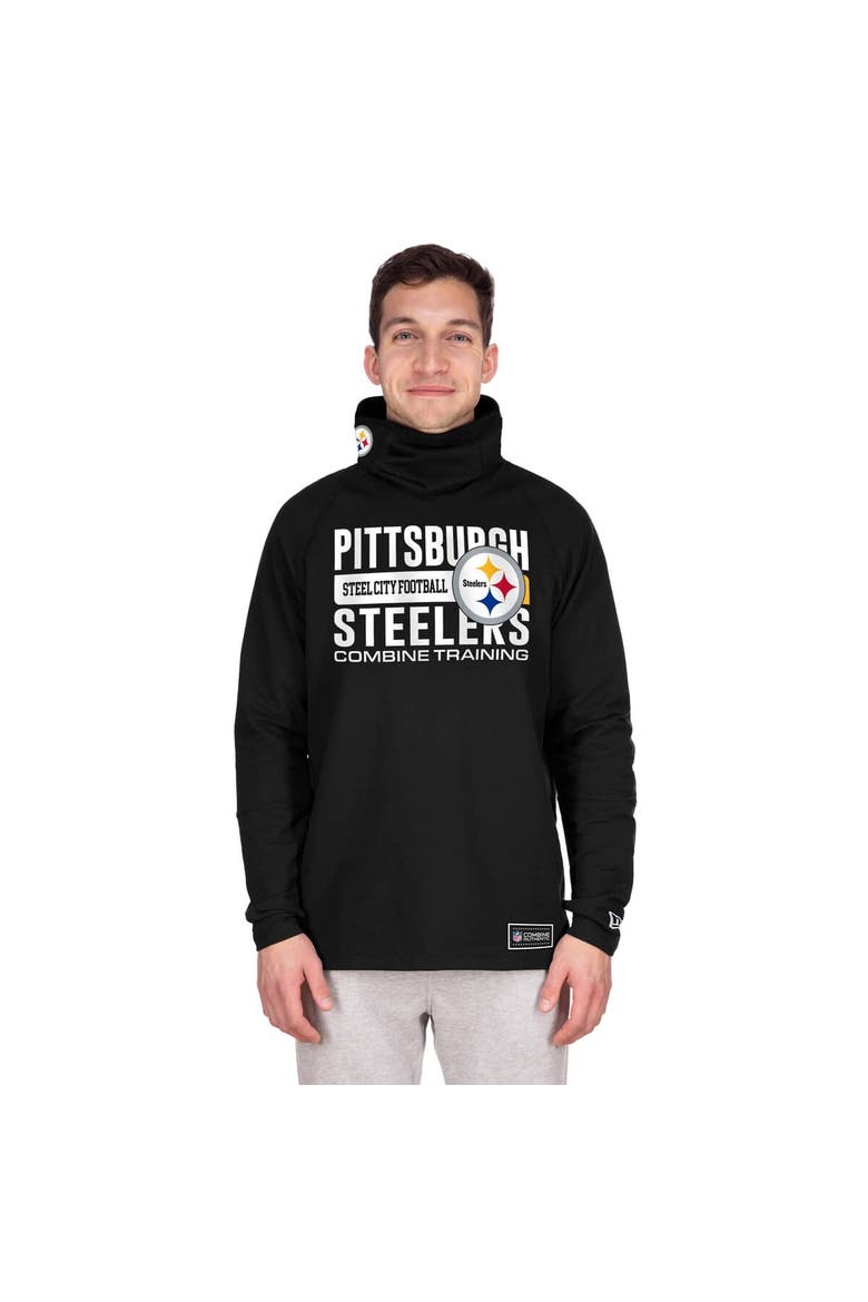 Men's New Era Black Pittsburgh Steelers Functional Fandom Balaclava Helmet Stripe Tri-Blend Hoodie, Alternate, color, Black