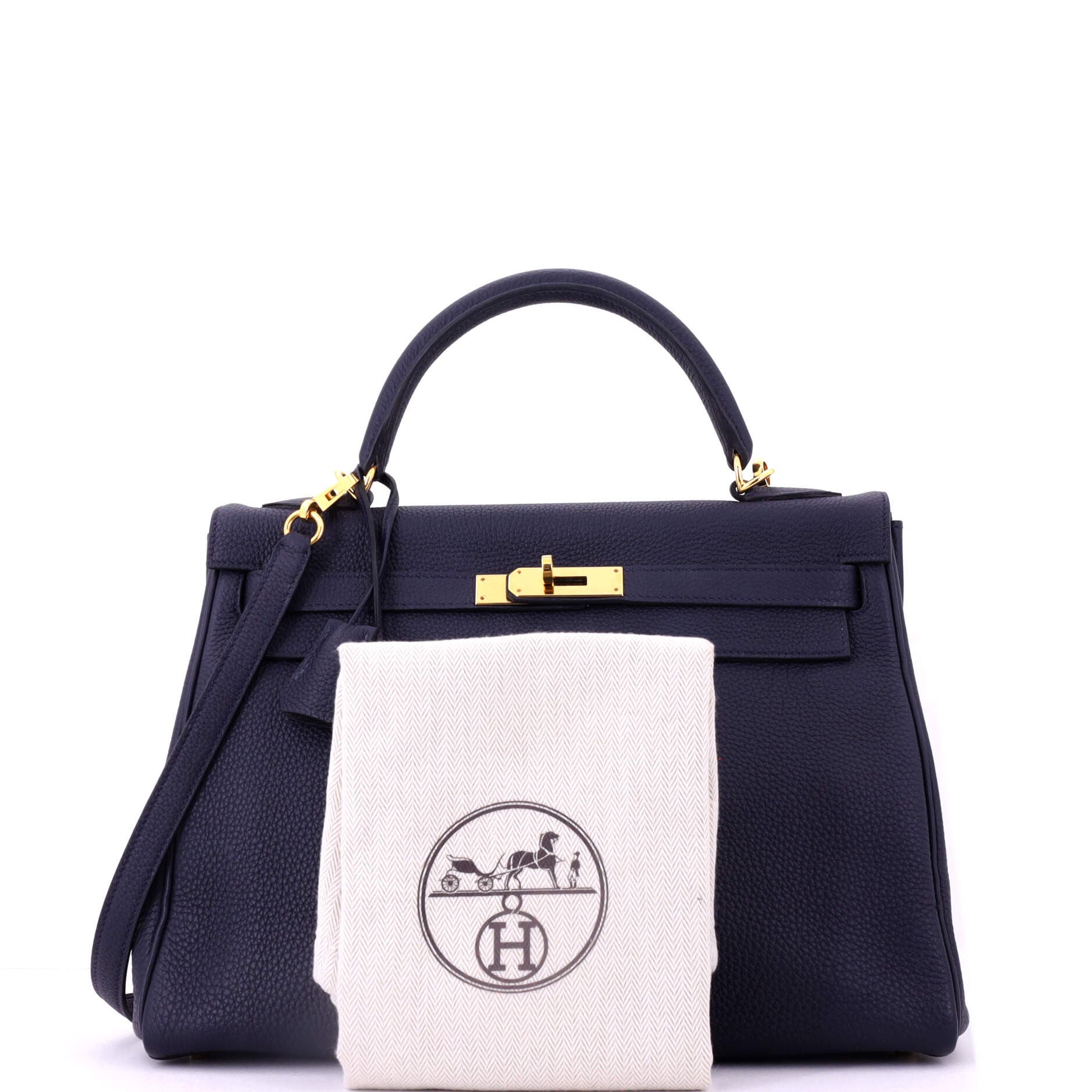 Pre-Owned Hermes Kelly Handbag Blue Clemence with Gold Hardware 32, Alternate, color, Bleu Nuit