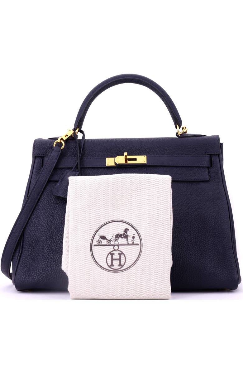 Pre-Owned Hermes Kelly Handbag Blue Clemence with Gold Hardware 32, Alternate, color, Bleu Nuit